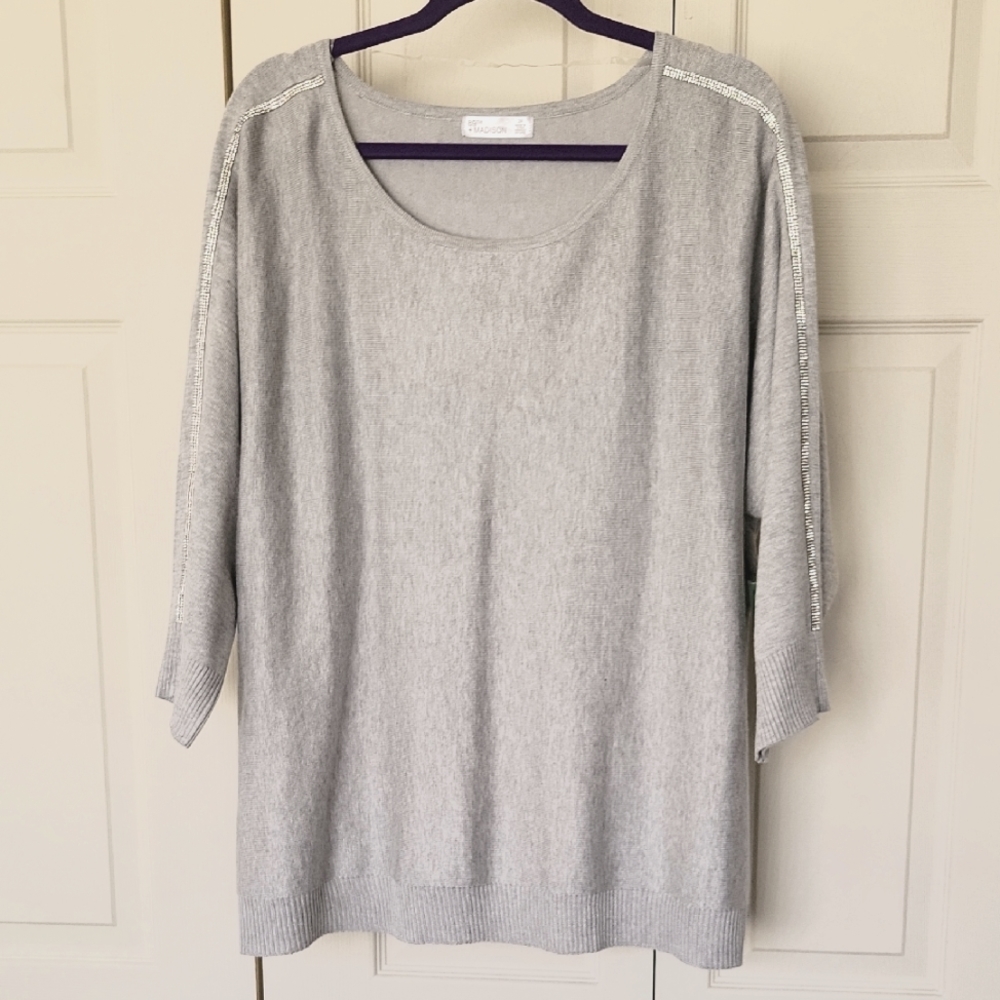89th Madison NWT Womens 2X Gray Sweater 3/4 Sleeve with Silver Accents